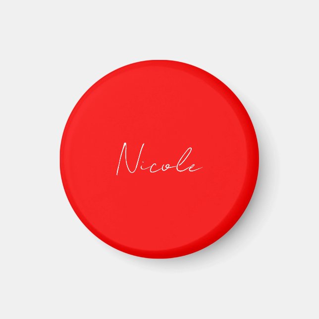 Handwriting Elegant Name Red White Color Plain Magnet (Front)