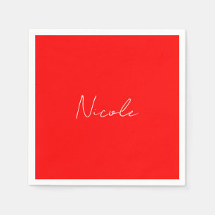 Handwriting Elegant Name Red White Color Plain Napkins