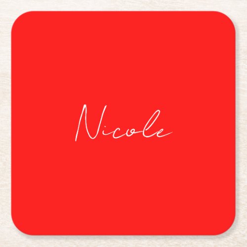 Handwriting Elegant Name Red White Color Plain Square Paper Coaster