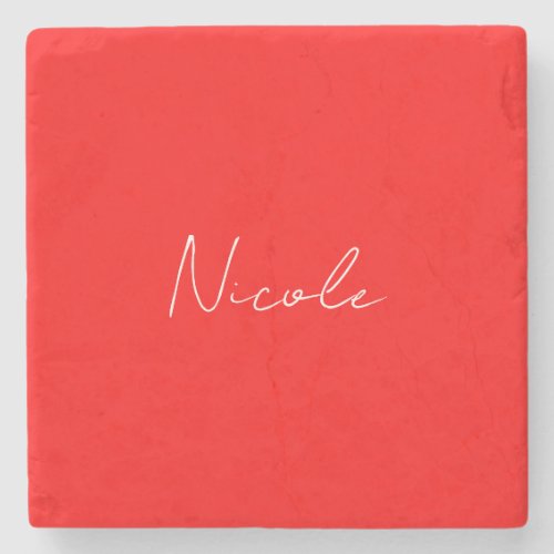 Handwriting Elegant Name Red White Color Plain Stone Coaster