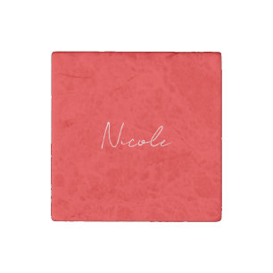 Handwriting Elegant Name Red White Color Plain Stone Magnet