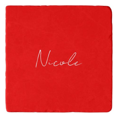 Handwriting Elegant Name Red White Color Plain Trivet