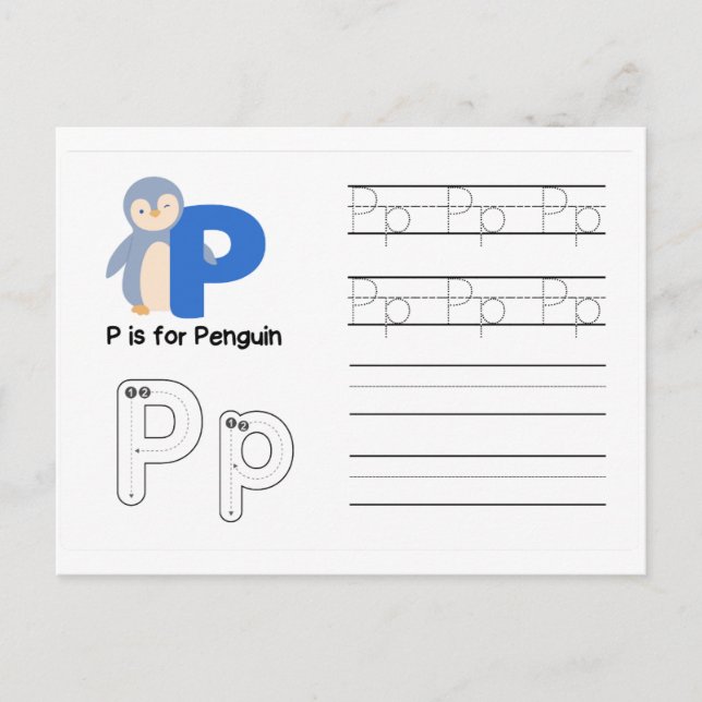 Handwriting FlashCards for Kindergarten | P,Q | Postcard (Front)