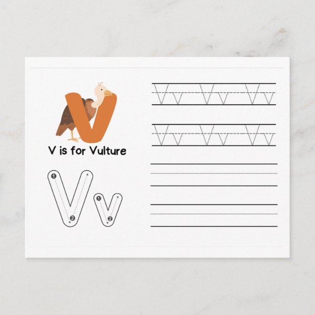 Handwriting FlashCards for Kindergarten | V,W | Postcard (Front)