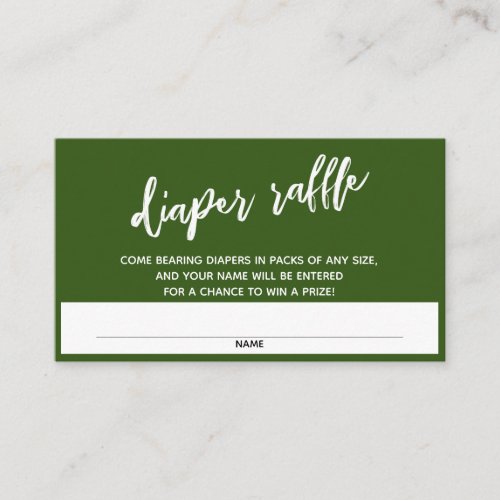 Handwriting Forest Green Diaper Raffle Ticket Enclosure Card