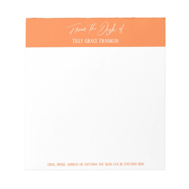 Handwriting From the Desk of Bright Orange Peel Notepad (Front)