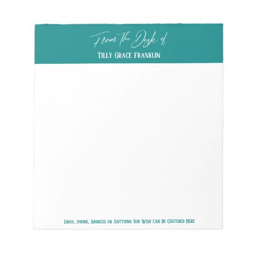 Handwriting From the Desk of Bright Teal Notepad
