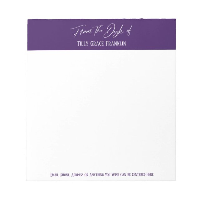 Handwriting From the Desk of Deep Dark Purple Notepad (Front)