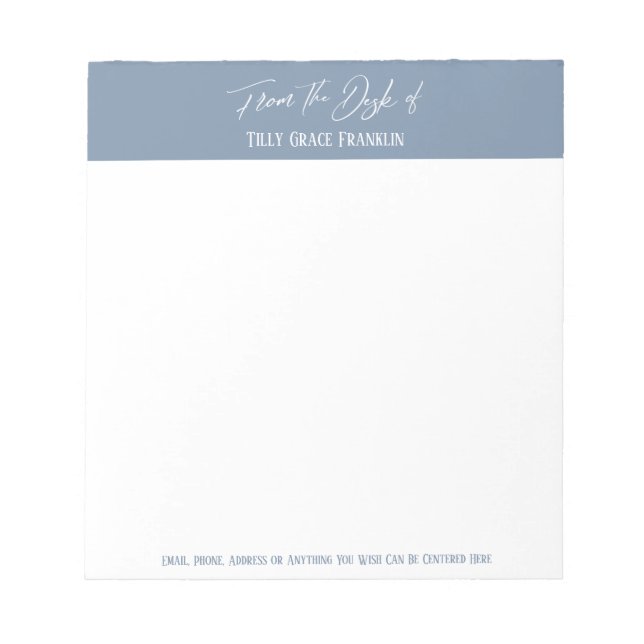 Handwriting From the Desk of Faded Denim Blue Notepad (Front)