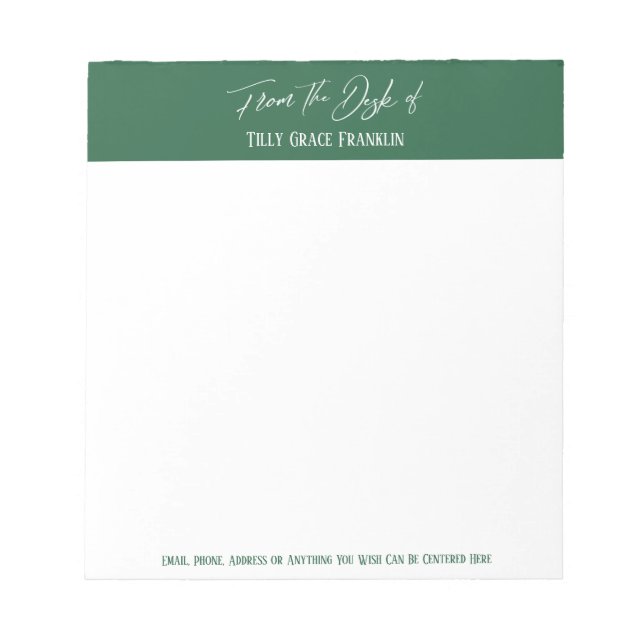 Handwriting From the Desk of Leaf Green Notepad (Front)