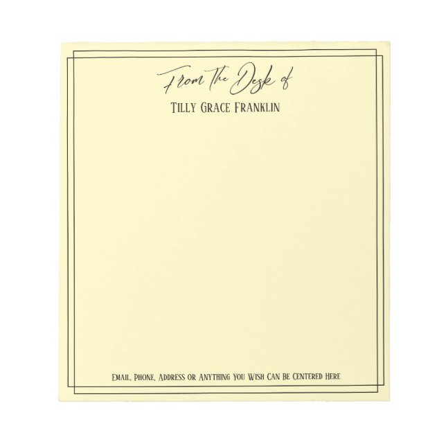 Handwriting From the Desk of Simple Light Yellow Notepad (Front)