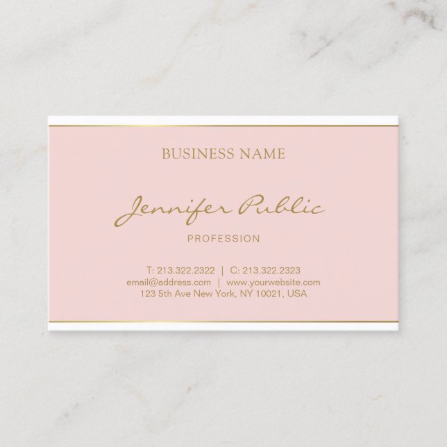 Handwriting Gold Name Text Blush Pink Template Business Card (Front)