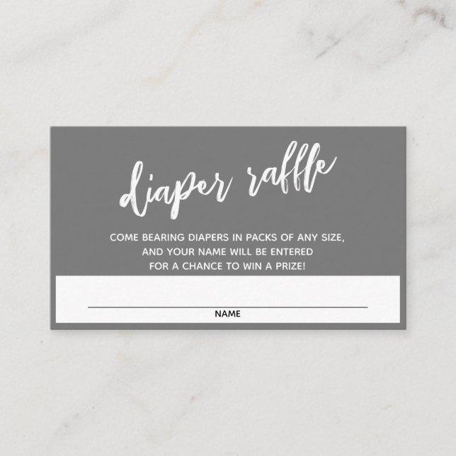 Handwriting Medium Dark Gray Diaper Raffle Ticket Enclosure Card (Front)