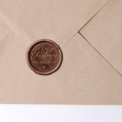 Handwriting Merry Christmas Family Name  Heart Wax Seal Sticker