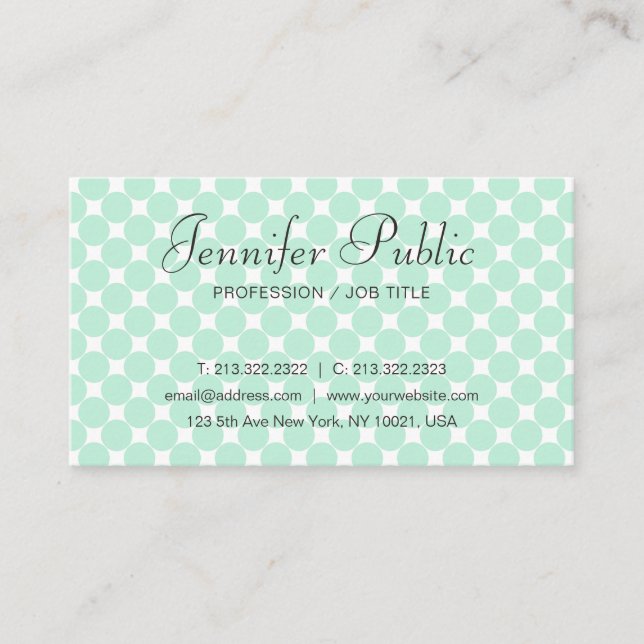Handwriting Modern Elegant Mint Green White Busine Business Card (Front)