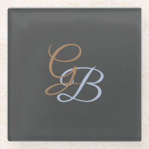 Handwriting modern plain monogram minimalist  glass coaster