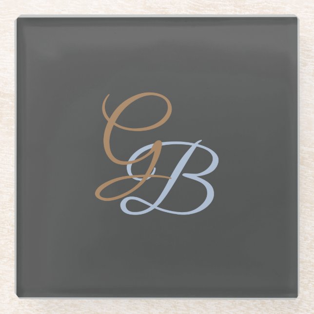 Handwriting modern plain monogram minimalist  glass coaster (Front)