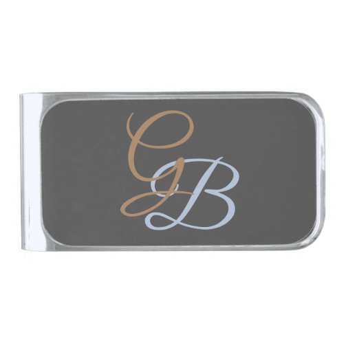 Handwriting modern plain monogram minimalist  silver finish money clip