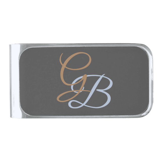 Handwriting modern plain monogram minimalist  silver finish money clip (Front)