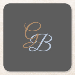 Handwriting modern plain monogram minimalist  square paper coaster