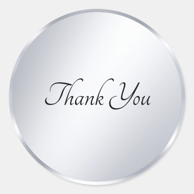 Handwriting Modern Thank You Text Metallic Silver Classic Round Sticker (Front)