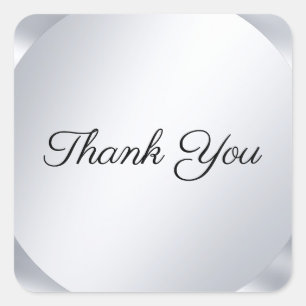 Handwriting Modern Thank You Text Metallic Silver Square Sticker