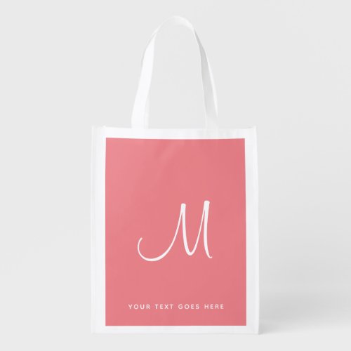 Handwriting Monogram Add Text Trendy Elegant Pink Grocery Bag