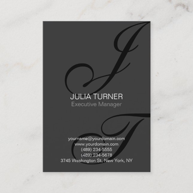 Handwriting Monogram Black Grey Unique Business Card (Front)