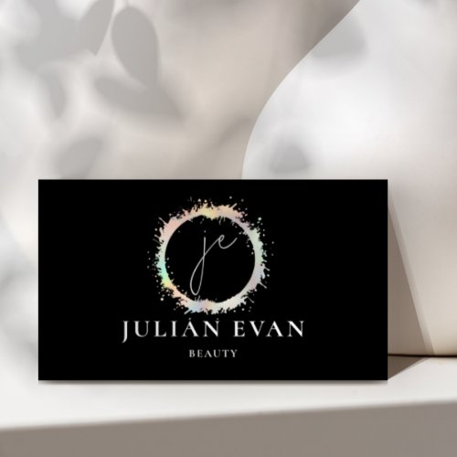 Handwriting Monogram Black Holographic  Business Card