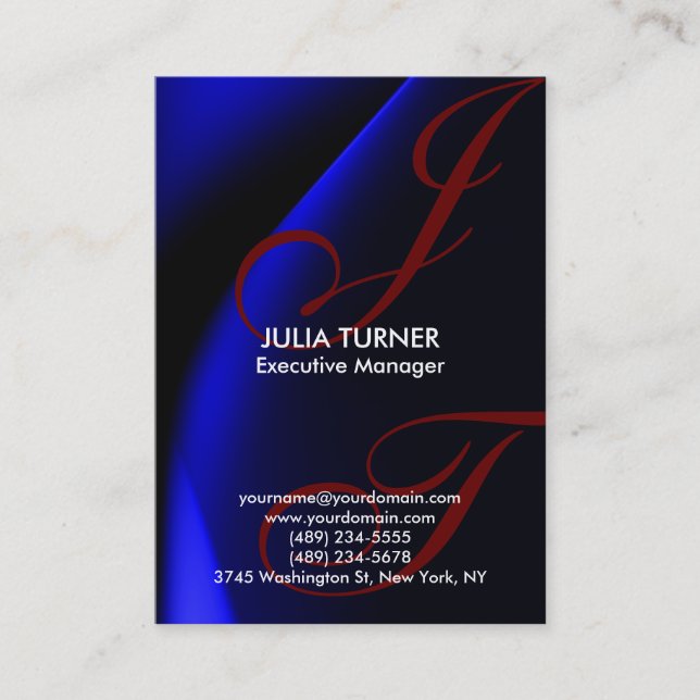 Handwriting Monogram Blue Unique Professional Business Card (Front)