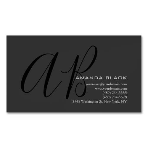 Handwriting Monogram Custom Grey Black Custom  Business Card Magnet