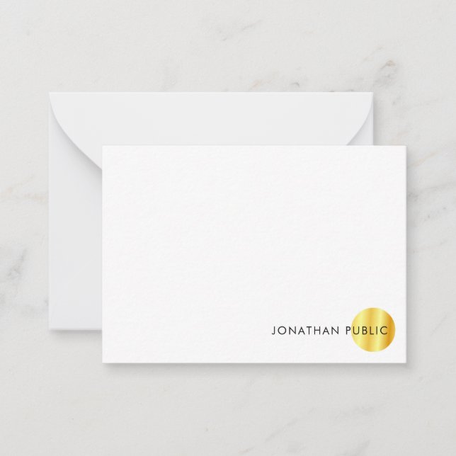 Handwriting Monogram Elegant Faux Gold White Note Card (Front)