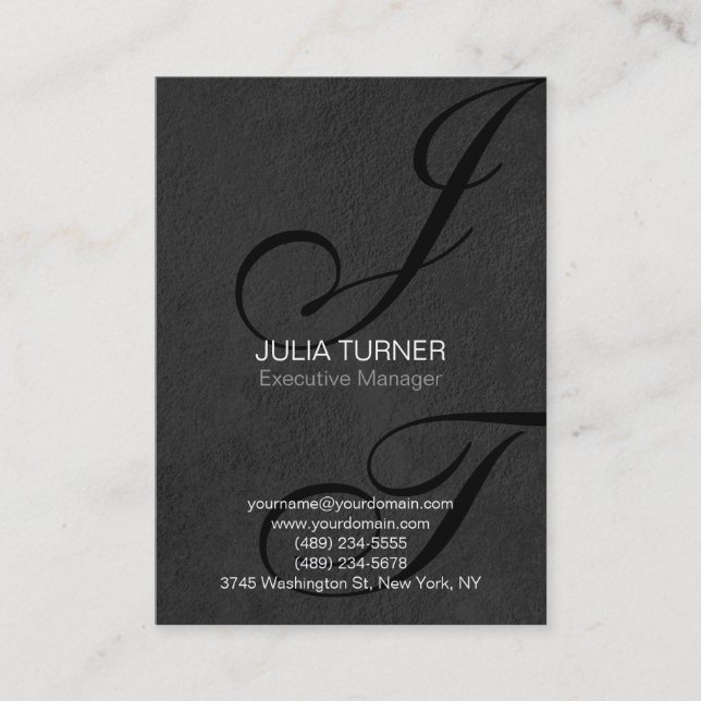 Handwriting Monogram Grey Unique Business Card (Front)