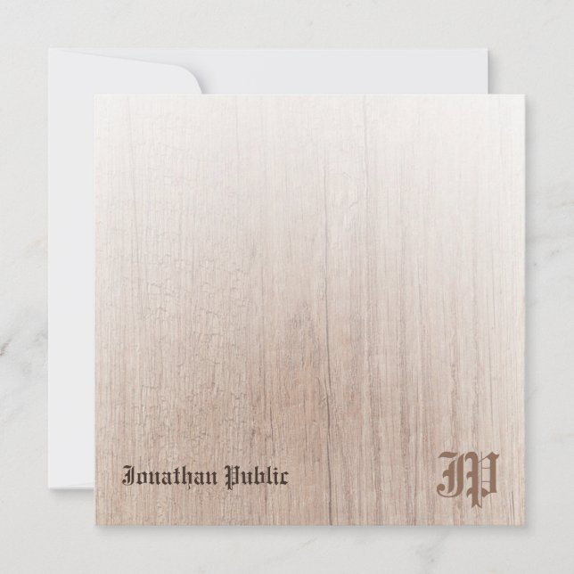 Handwriting Monogram Personalized Wood Look Note Card (Front)