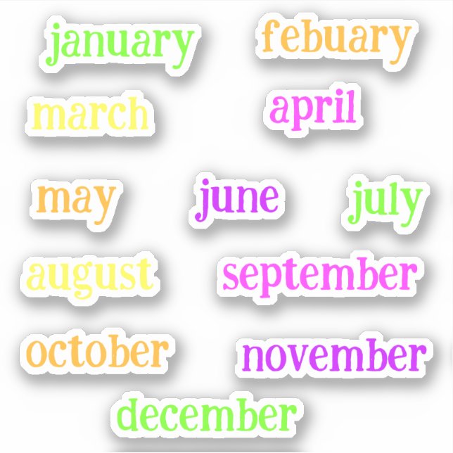 Handwriting Months Of The Year Script Neon Sticker (Front)
