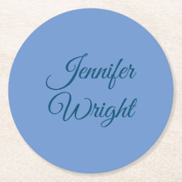 Handwriting Name Classical Plain Blue Round Paper Coaster