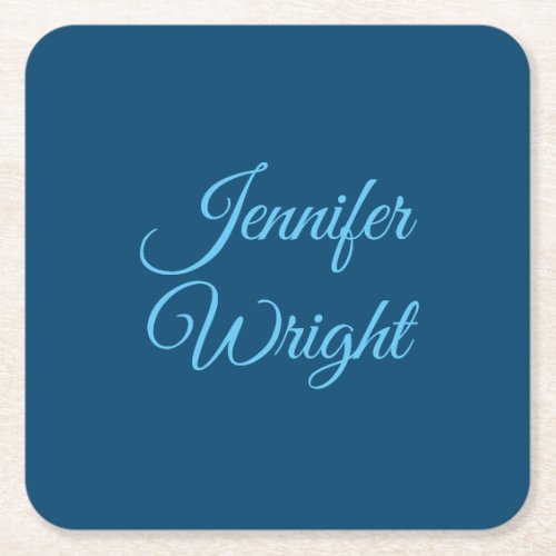 Handwriting Name Classical Plain Indigo Blue Square Paper Coaster