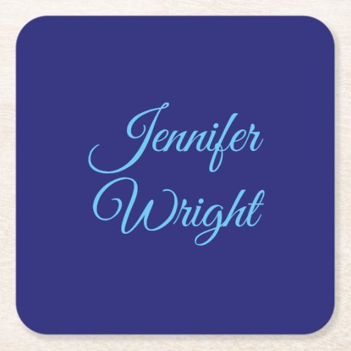 Handwriting Name Classical Plain Midnight Blue Square Paper Coaster