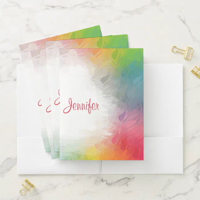 Handwriting Name Template Custom Colorful Modern Pocket Folder | Zazzle