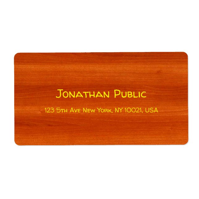 Handwriting Name Text Walnut Wood Gold Shipping Label (Front)