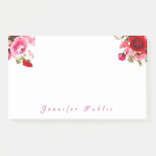 Handwriting Name Text Watercolor Roses Elegant Post_it Notes