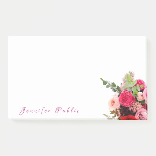 Handwriting Name Text Watercolor Roses Floral Chic Post_it Notes