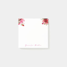 Handwriting Name Text Watercolor Roses Floral Post-it Notes