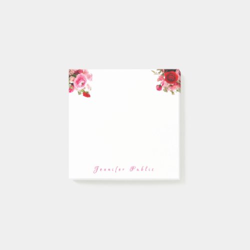 Handwriting Name Text Watercolor Roses Floral Post_it Notes