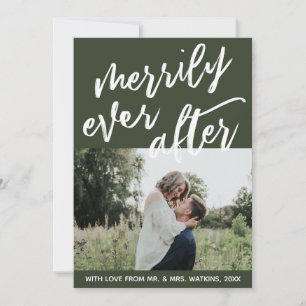 Handwriting on Green Merrily Ever After, Photo Holiday Card