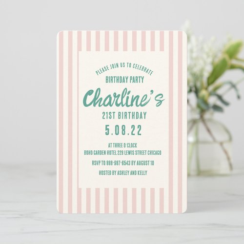 Handwriting Pastel Retro 21St Birthday Party Invitation