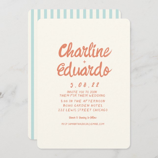 Handwriting Pastel Retro Simple Wedding invitation (Front/Back)