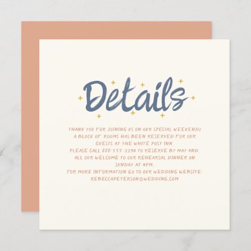 Handwriting Pastel Retro Wedding Details Invitatio Invitation