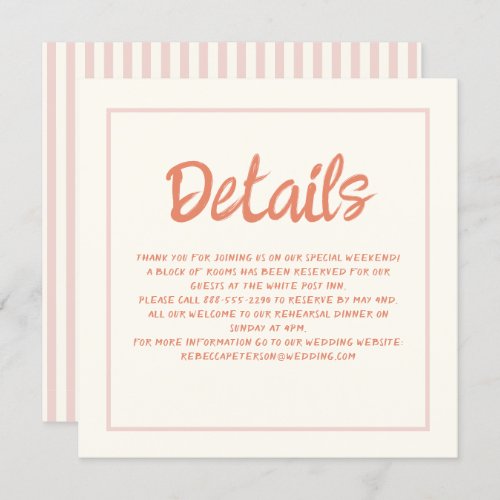 Handwriting Pastel Retro Wedding Details Invitatio Invitation