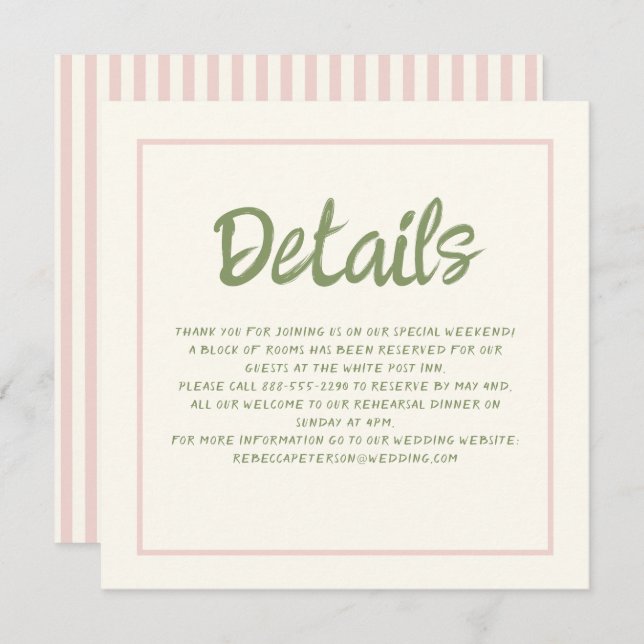 Handwriting Pastel Retro Wedding Details Invitation (Front/Back)